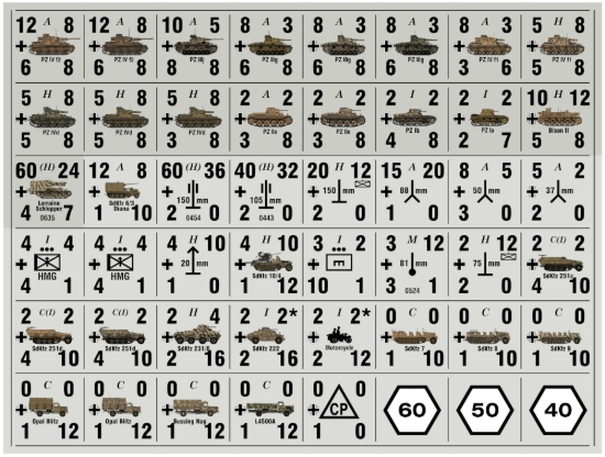 Picture of Panzer Leader Blitz Quarter Page of CAMO German North Africa Counters Iron Cross